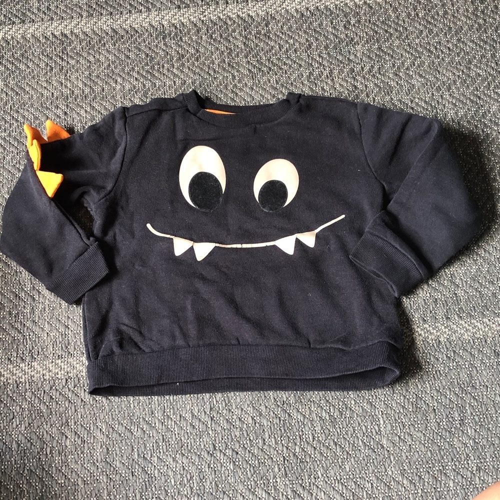 George black Monster Face Sweatshirt with Orange Spike Sleeve